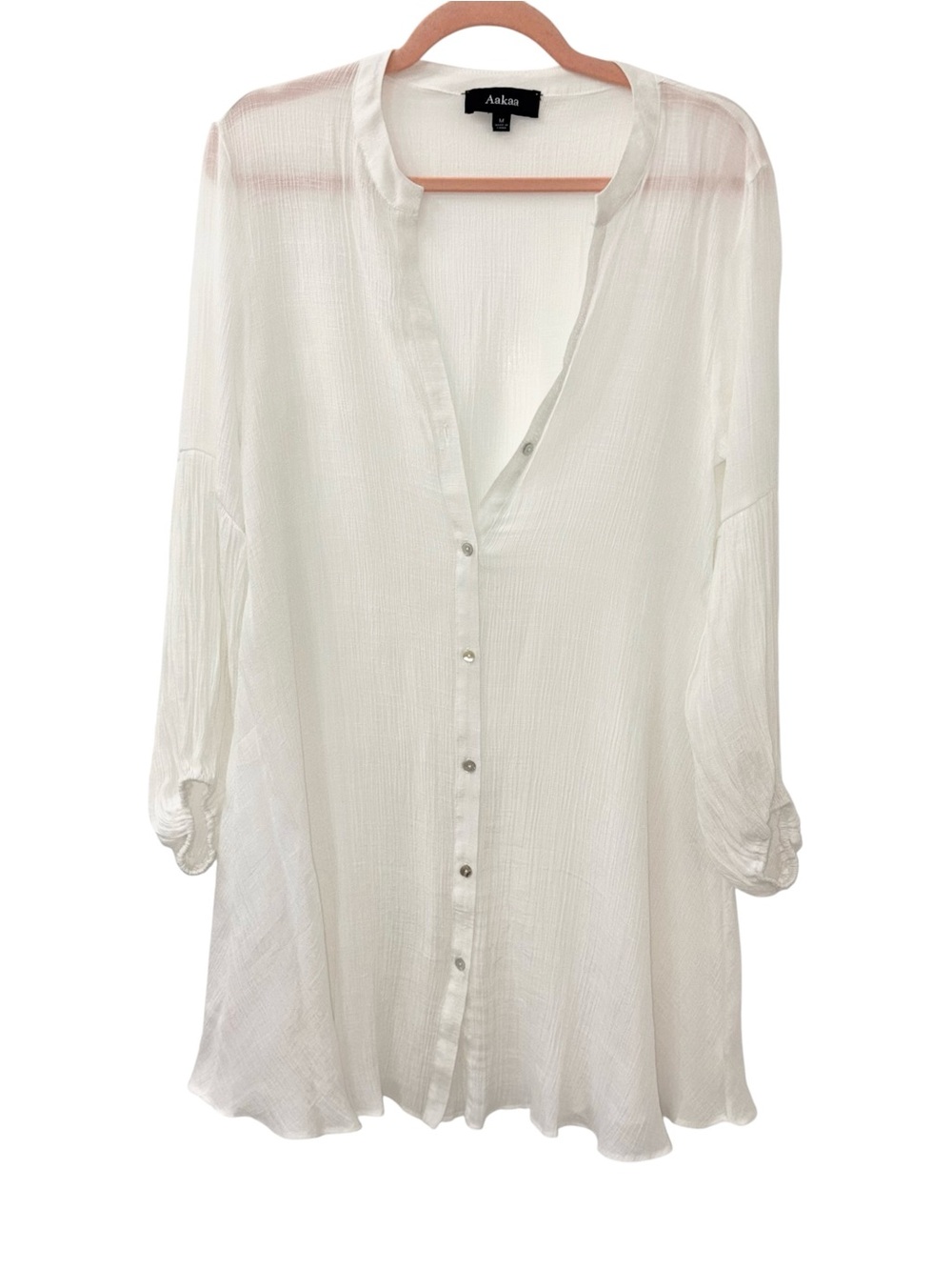 Aakaa Cream Button-Front Tunic Blouse Size Medium